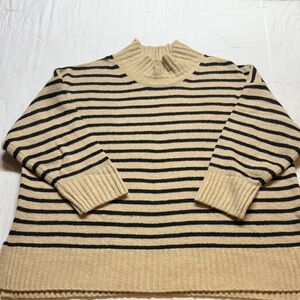 Cabincore Tan and Black Striped “Cashmere-Like” Ribbed Mock Neck Sweater 3X NWT